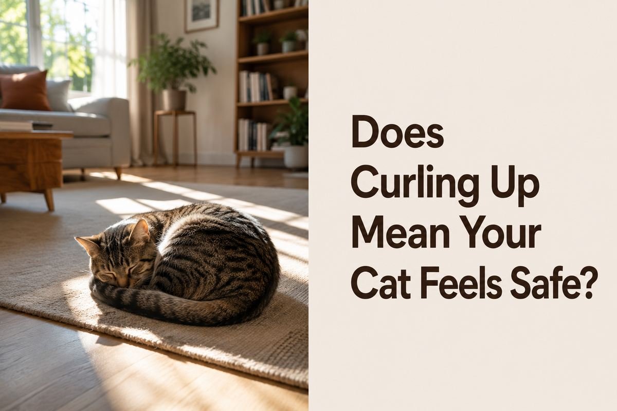 Relaxed cat curled up on a sunlit living room floor