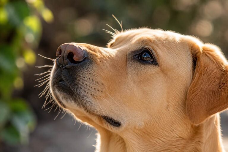 Dog whiskers helping sense the surroundings