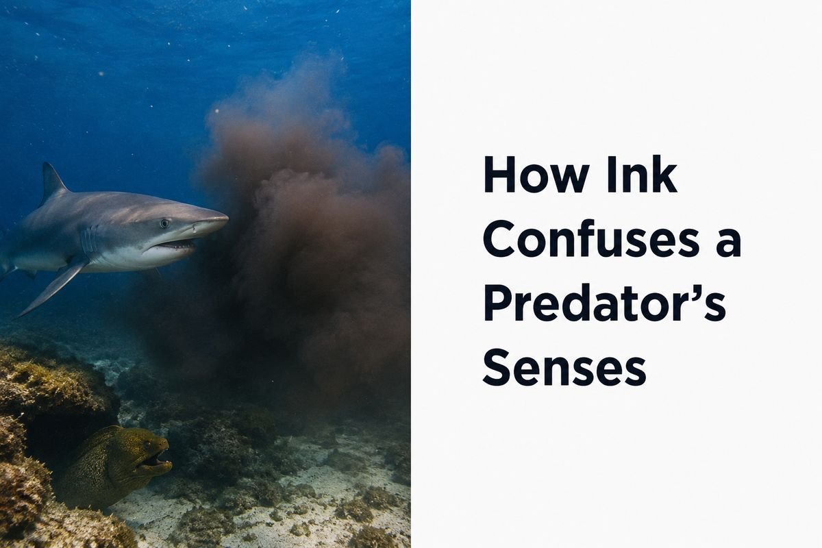 Octopus ink cloud confusing a marine predator underwater