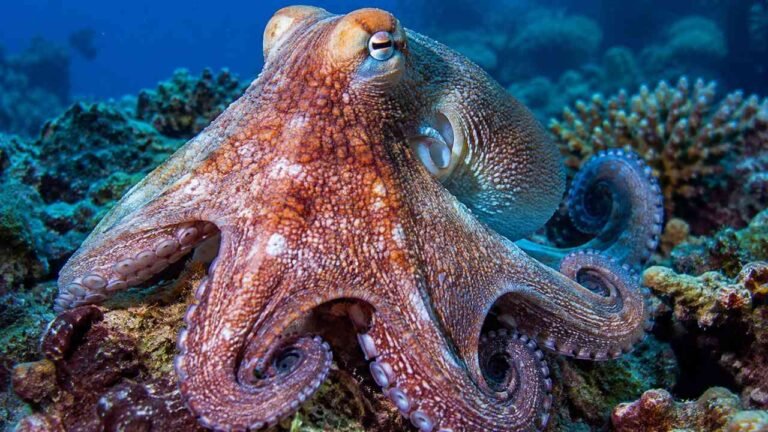 Giant Pacific octopus in its natural habitat, illustrating how long do octopuses live