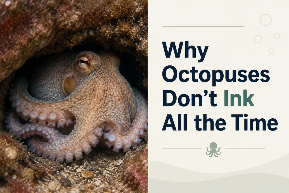 Octopus resting inside a rocky den without releasing ink