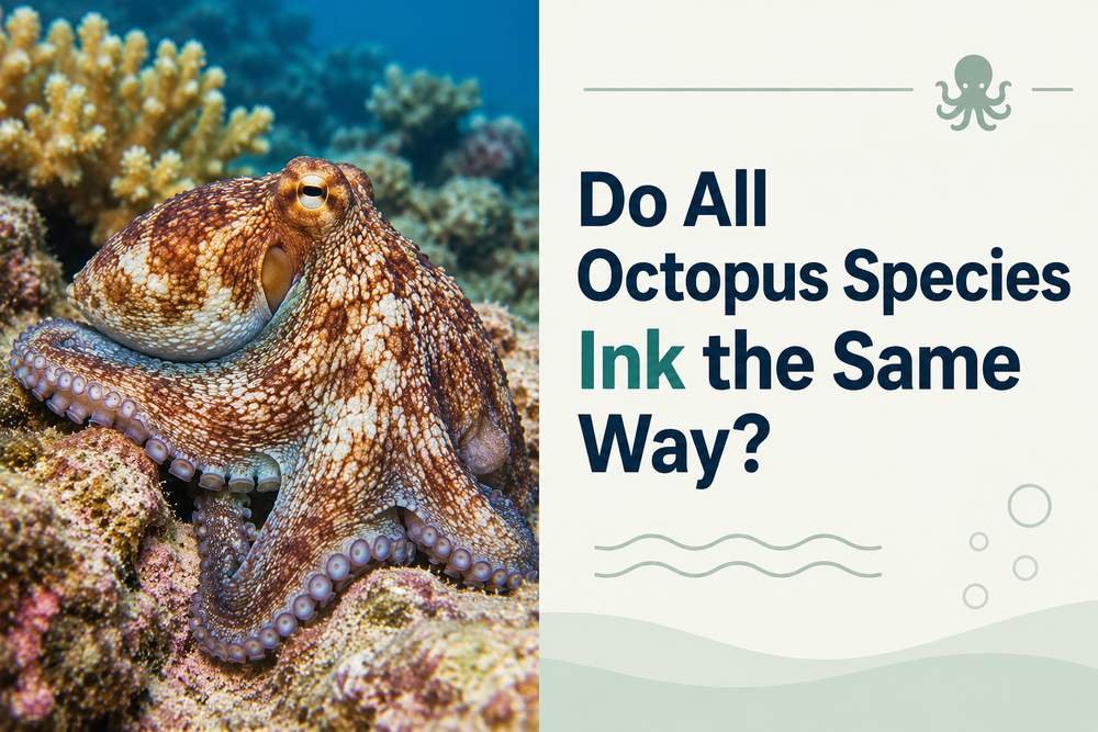 Reef octopus near coral showing different ink behavior