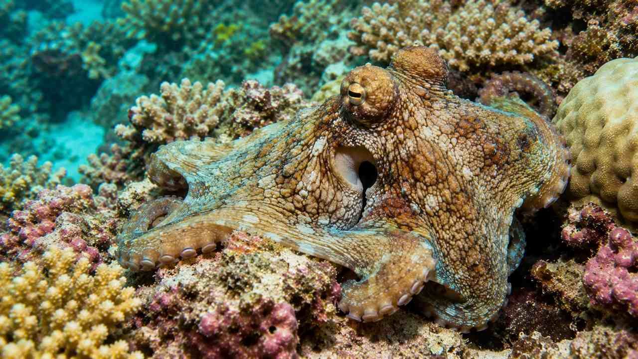 Female octopus guarding eggs near the end of its life