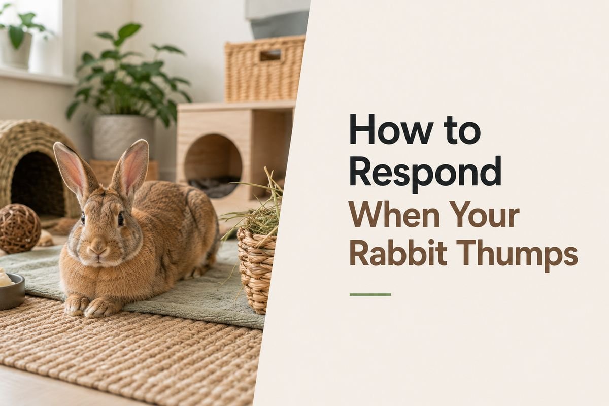 Rabbit resting calmly in a quiet and enriched home environment