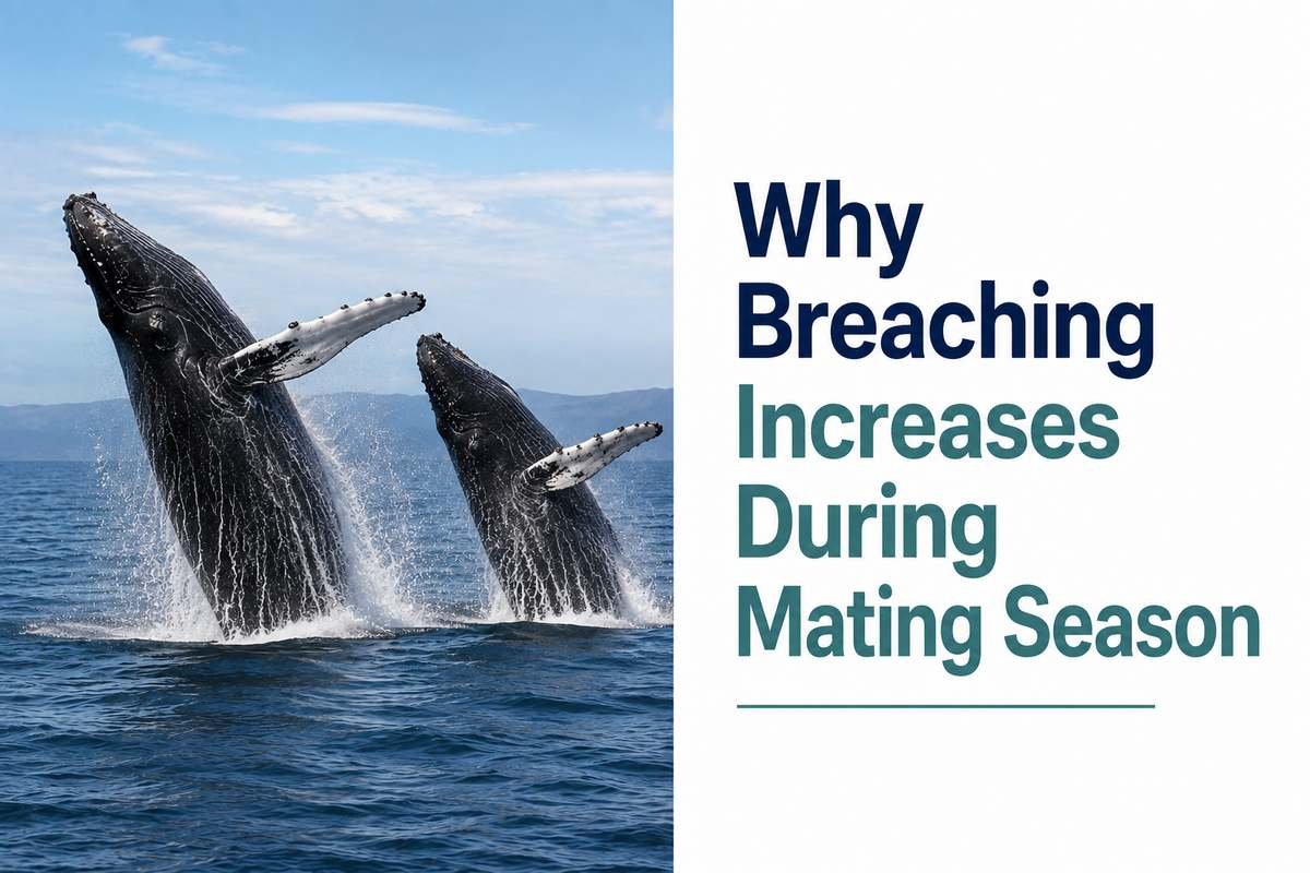 Two humpback whales breaching during mating season