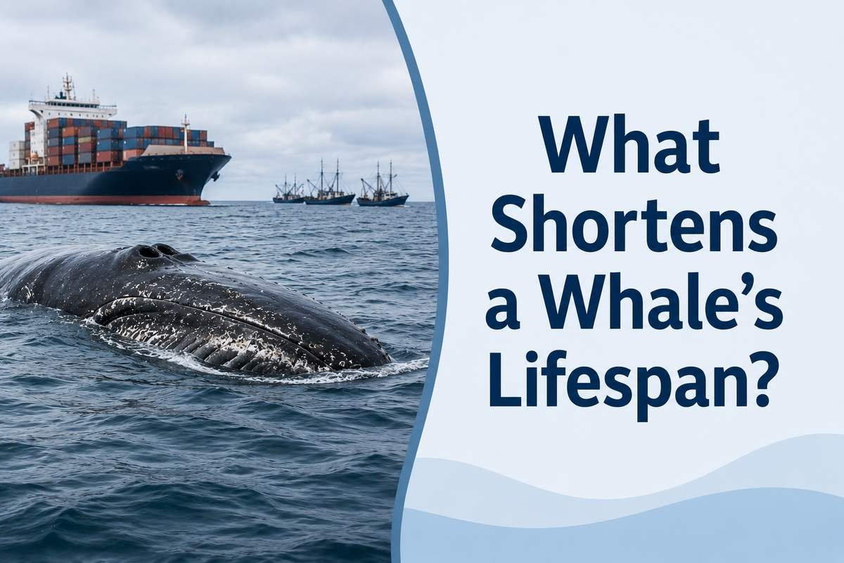 Whale swimming near a marine shipping area