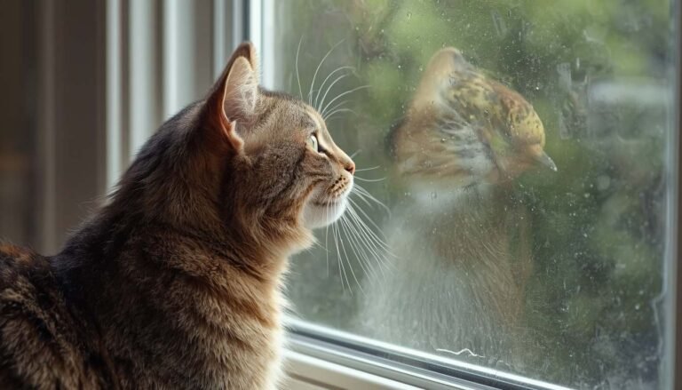 Cat chirping and chattering at a bird through a window