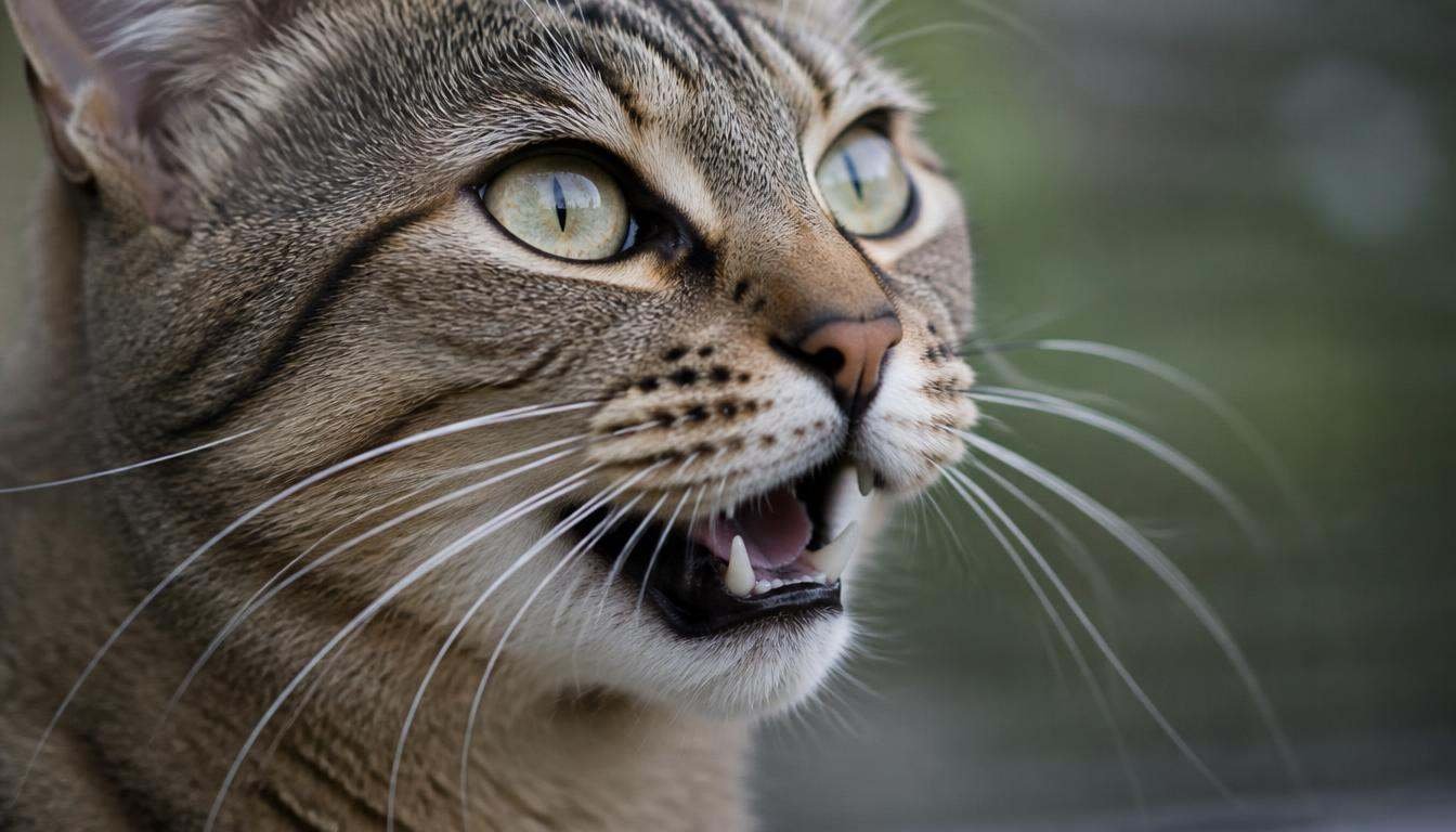 Close-up of a cat showing rapid jaw movement while chattering
