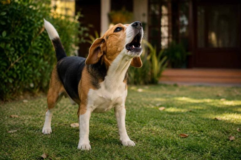 Dog showing body language while barking