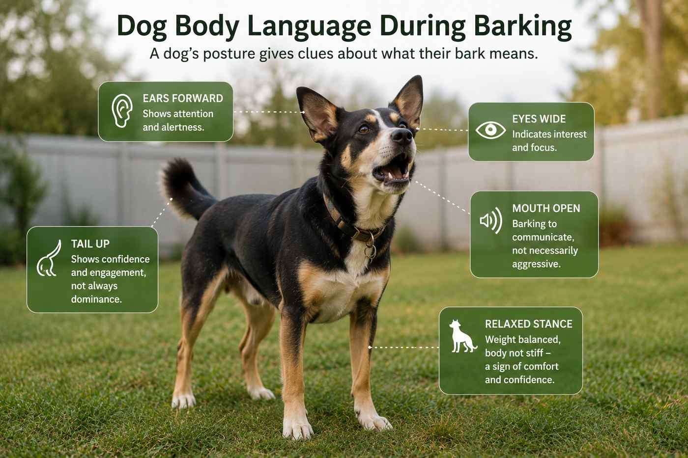 Dog showing body language while barking