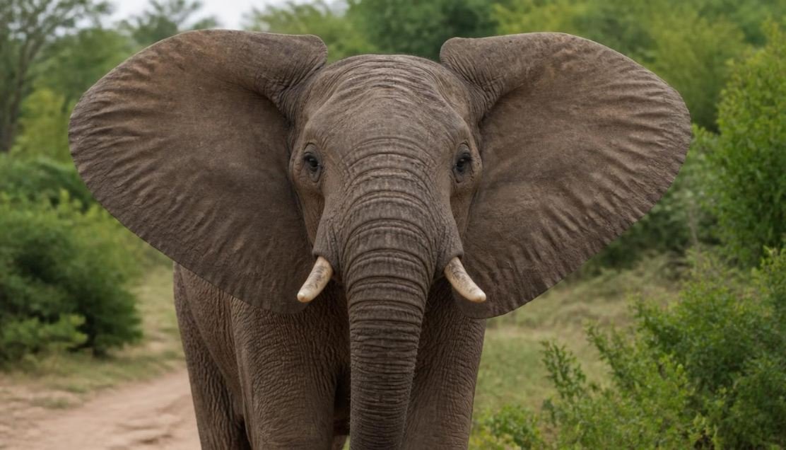 Elephant with ears spread wide in a defensive display posture
