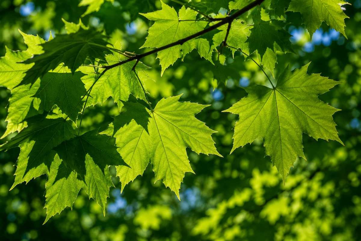 Close-up of green summer leaves rich in chlorophyll