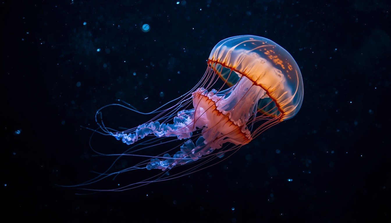 Jellyfish flashing brighter light as if reacting to disturbance
