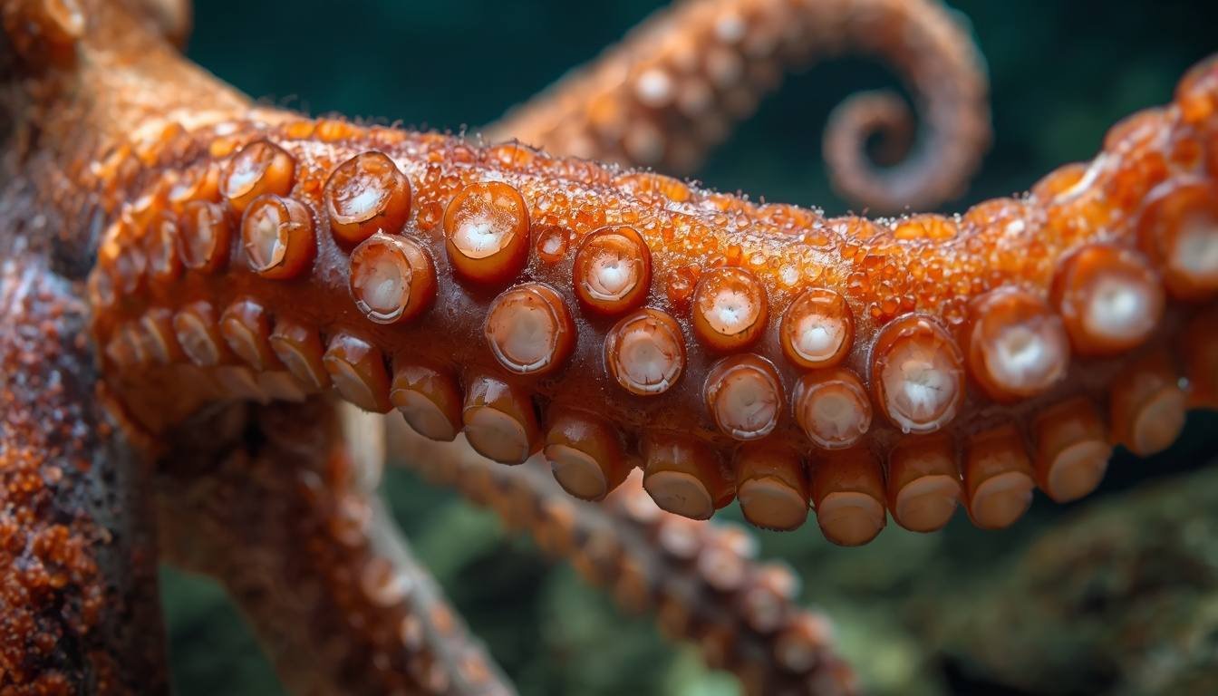 Alt text: Close-up of an octopus arm showing detailed rows of suckers