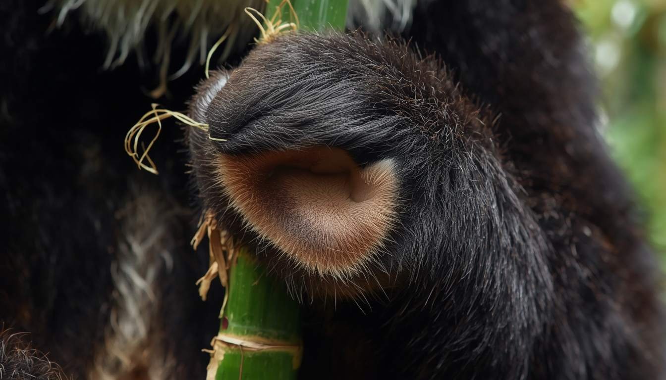  Alt text: Close-up of a giant panda's front paw gripping a bamboo stalk
