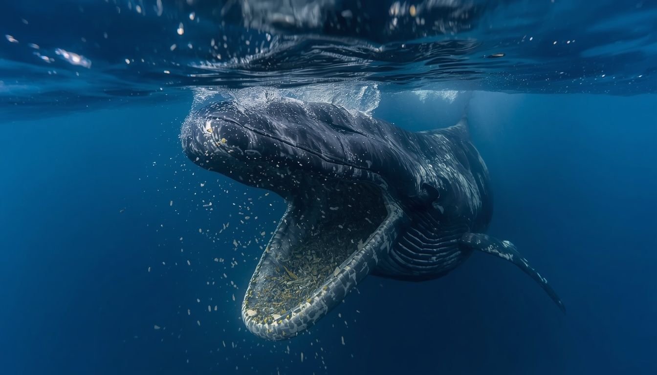 Alt text: Whale swimming through open blue ocean water during migration
