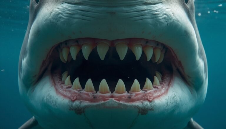 Close-up of a shark's mouth showing multiple rows of sharp teeth
