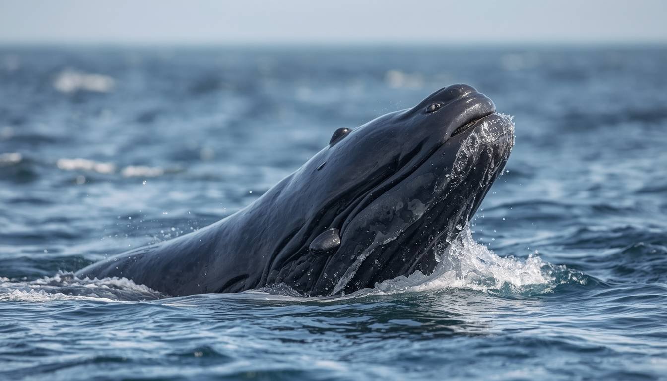 Alt Text: Humpback whale breaching near the ocean surface
