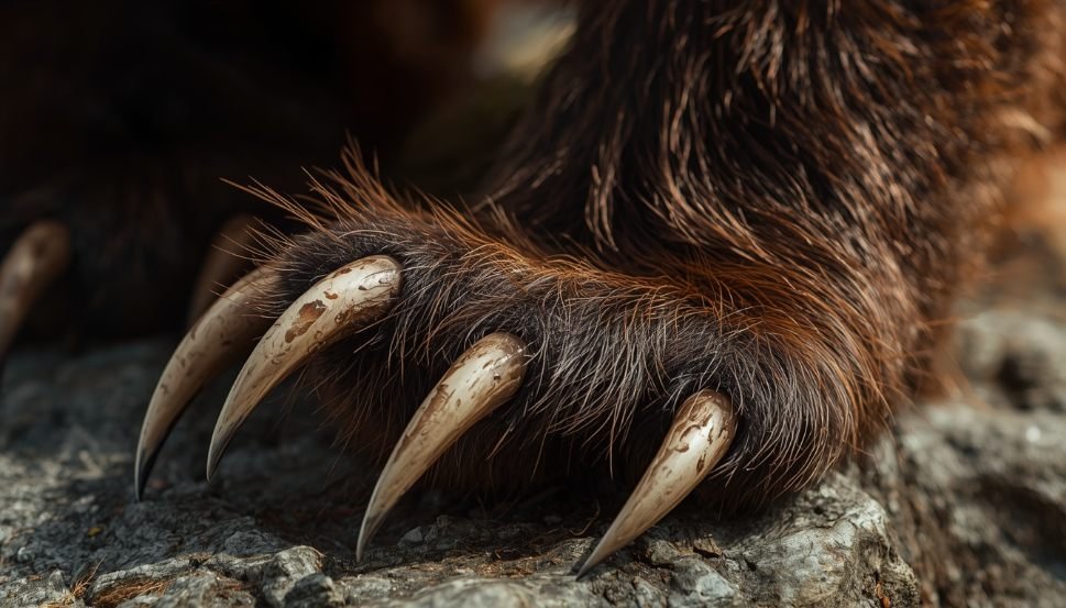  Alt text: Close-up of a bear's paw showing long, curved claws
